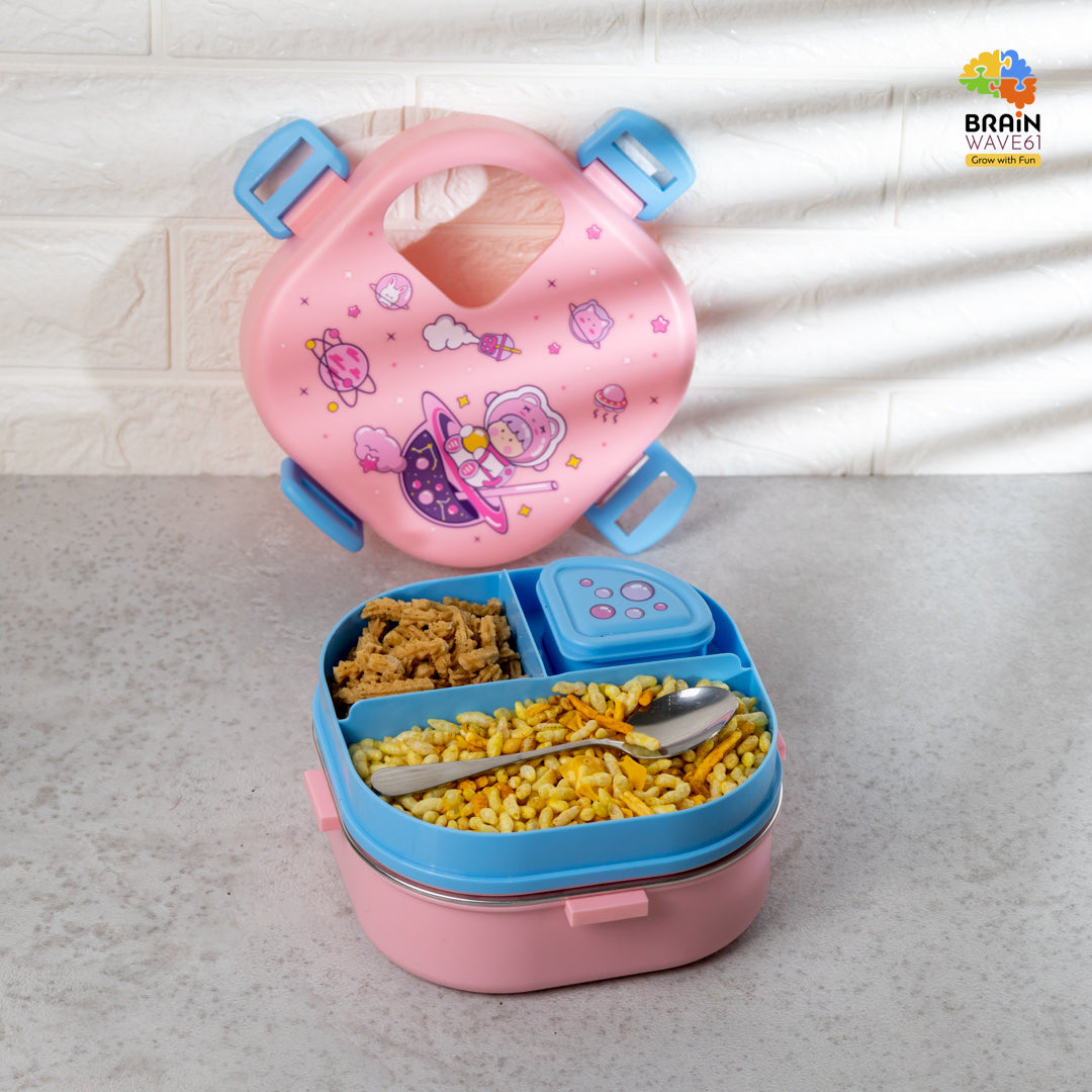 Space al 3 grid stainless steel lunch box with bowl