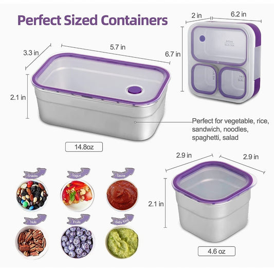 Yoo yee 3 Compartments Stainless Steel bento Lunch Box,with Insulated Lunch Bag,Portion Control Lunch Container, On-the-Go Meal Fruit SnackPacking