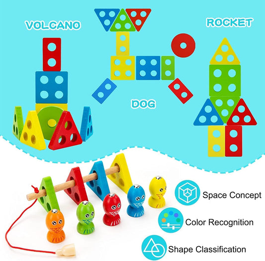 Montessori Wooden Sorting & Magnetic Fishing Game - Educational Toy for Toddlers