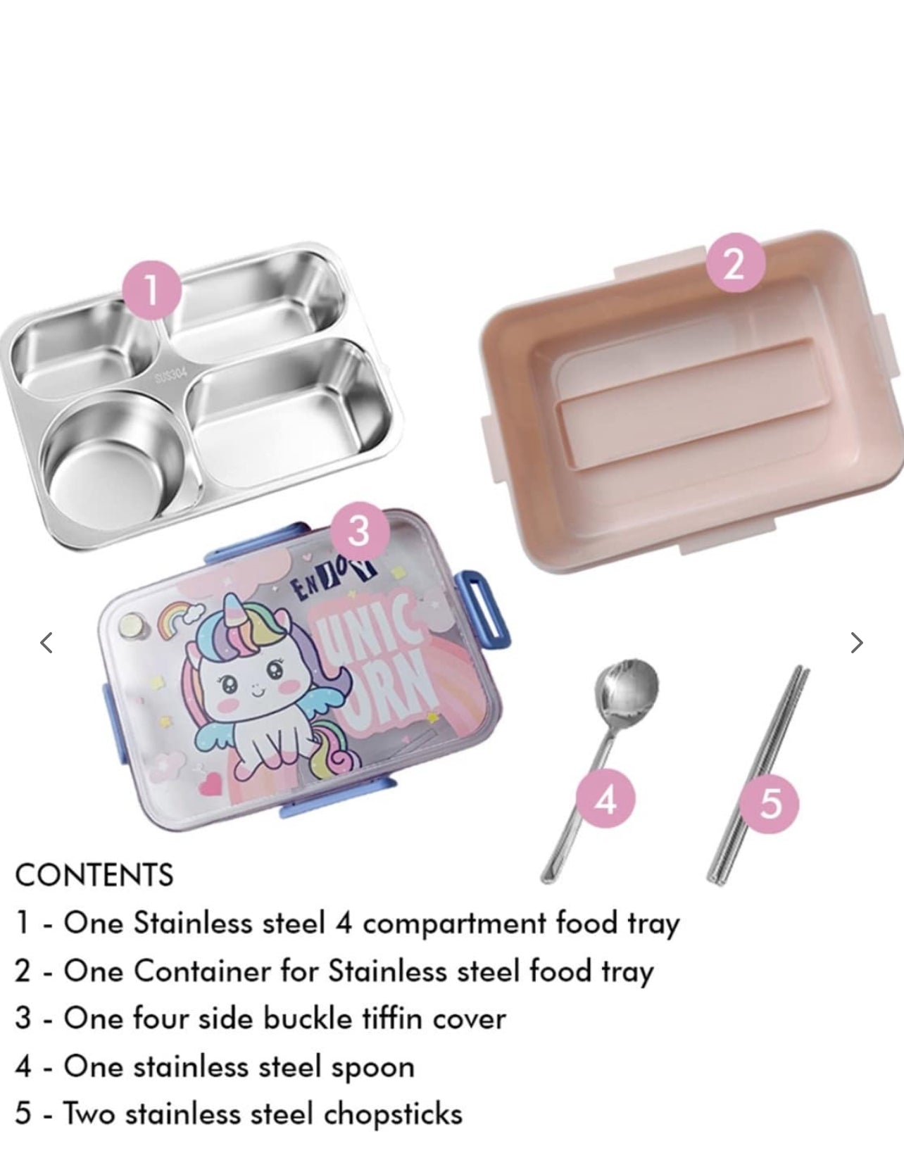 4 grid stainless steel lunch box with dibbi