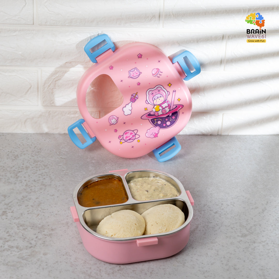 Space al 3 grid stainless steel lunch box with bowl