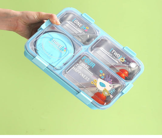 4 Compartment lunch box . with bowl , Spoon & Chopstick Leakproof Heating & Water Insulation- 900ml+70 ml