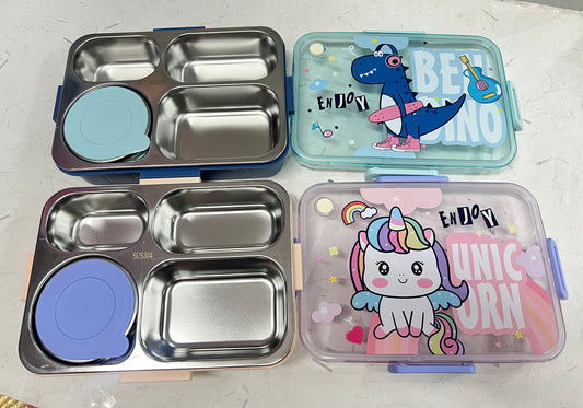4 grid stainless steel lunch box with dibbi