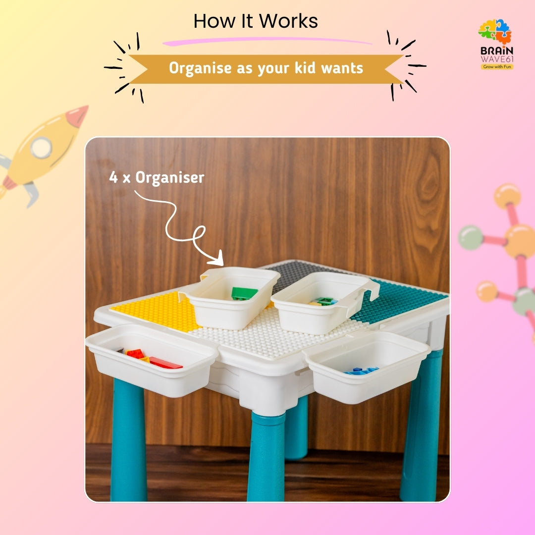 Multi-purpose Adjustable Kids Activity Table – 4-in-1 table with 174 pcs blocks