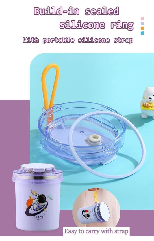 304 Stainless Steel Double Wall Thermal Insulated Vacuum Mug with Lid, Spoon & Straw Hot & Cold Milk Coffee Tea Soup Drinking Travelling Cup Girls Boys - 530ml