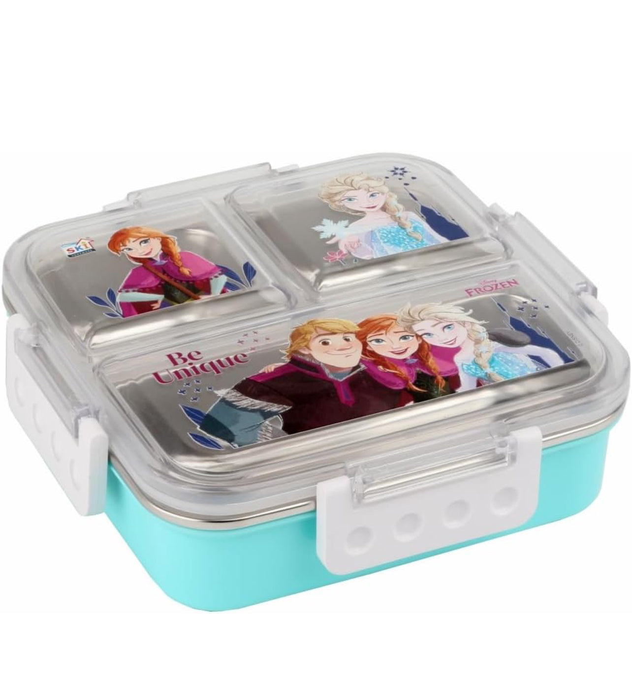Disney print Insulated Lunch Box with 3 Compartments, Stainless Steel Interior & Embossed Printed Lid | Leak-Proof Design | 600 ML
