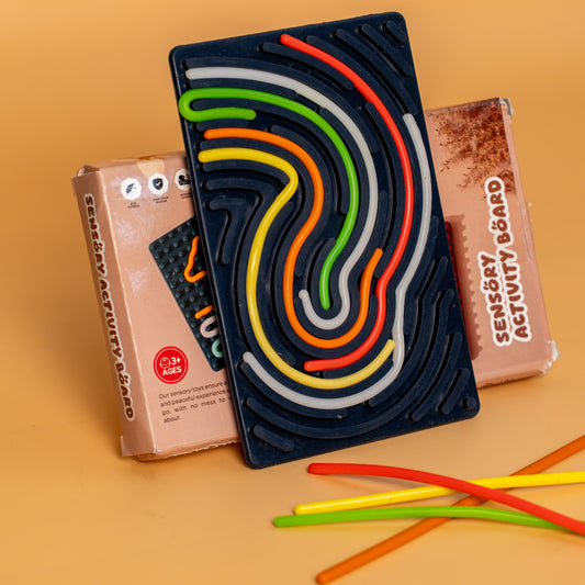 Sensory Silicone Toy with Silicone Strips with Double-Sided Activity Board