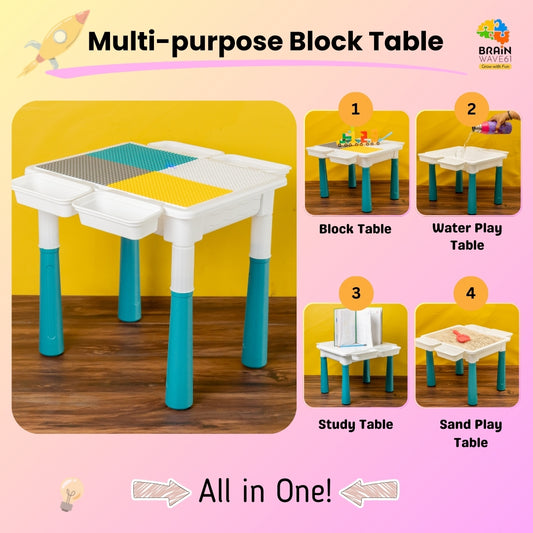 Multi-purpose Adjustable Kids Activity Table – 4-in-1 table with 174 pcs blocks