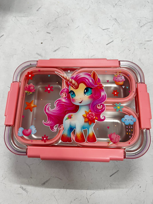 Dino/Unicorn/space /mermaid Transparent 3-Compartment 750ml Transfer Proof Lunch Box