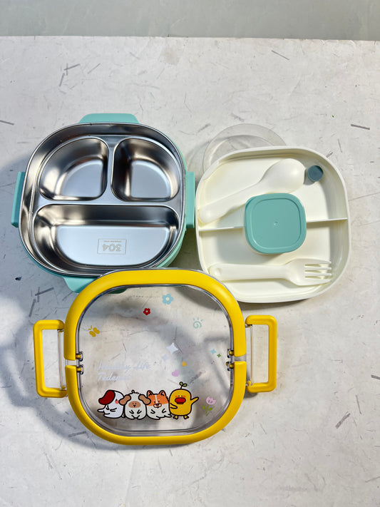 Insulated Lunch Box|Stainless Steel|3 Compartments to Keep Eating Mess Free|Lightweight, Fits in The Bag|Small Container for Pickle/Sauce|Comes with Fork & Spoon|Easy to Carry - 700 ML,