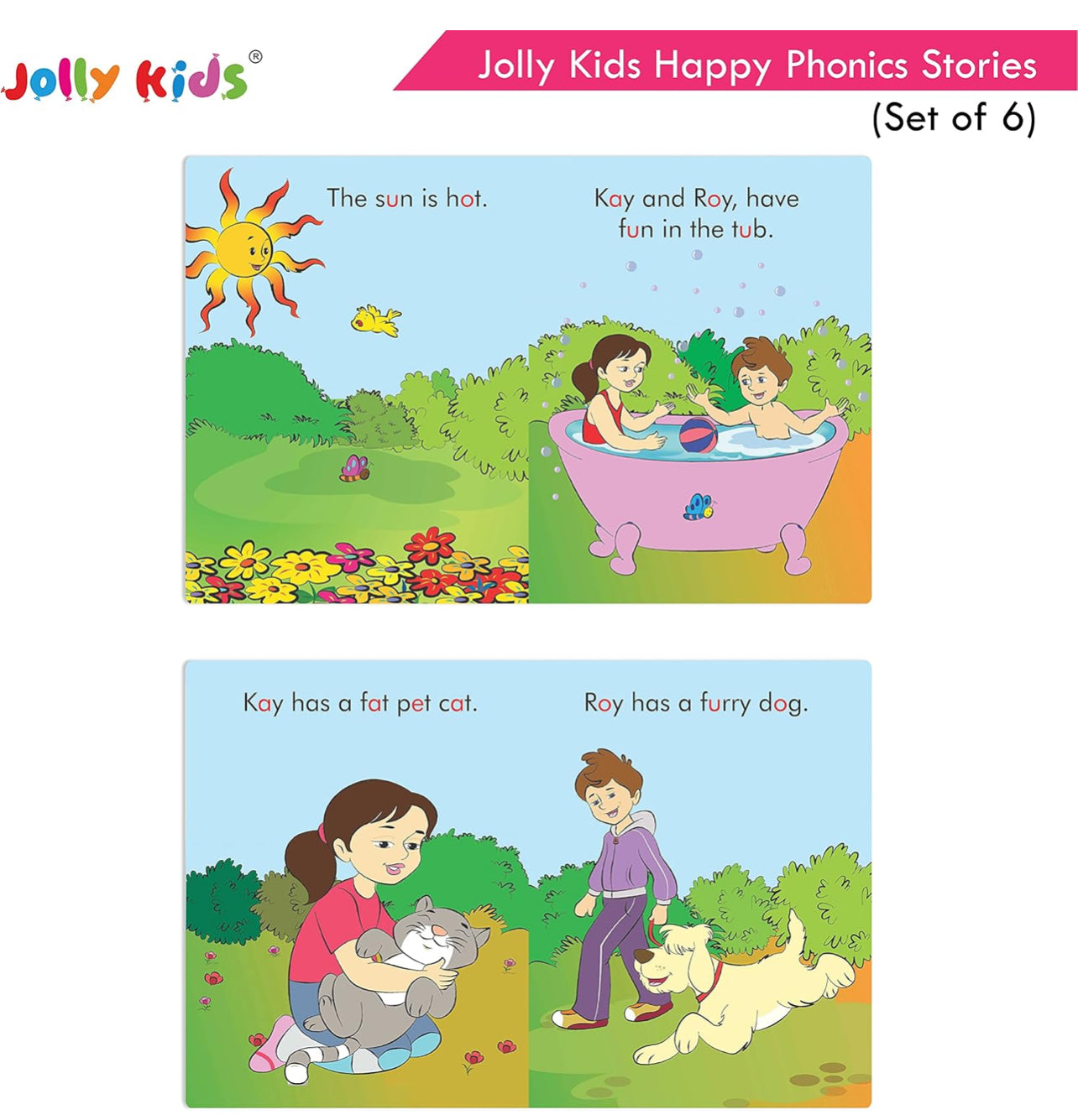 Jolly Kids Read With Happy Phonics Stories (Set of 6)| Vowel Sound Words| Phonic Stories for Kids Ages 3-8 Years