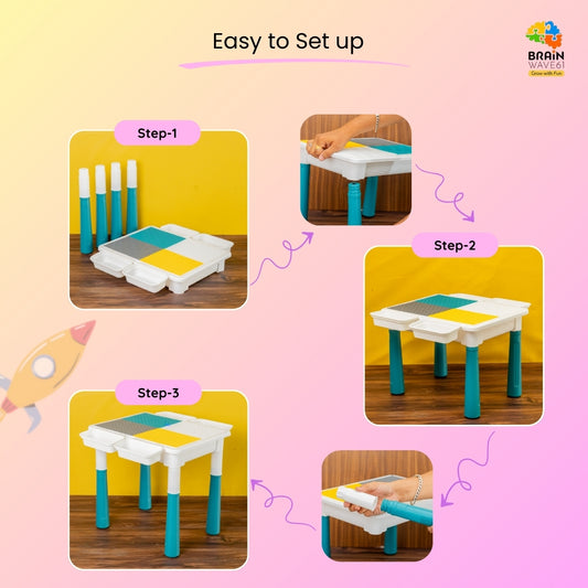 Multi-purpose Adjustable Kids Activity Table – 4-in-1 table with 174 pcs blocks