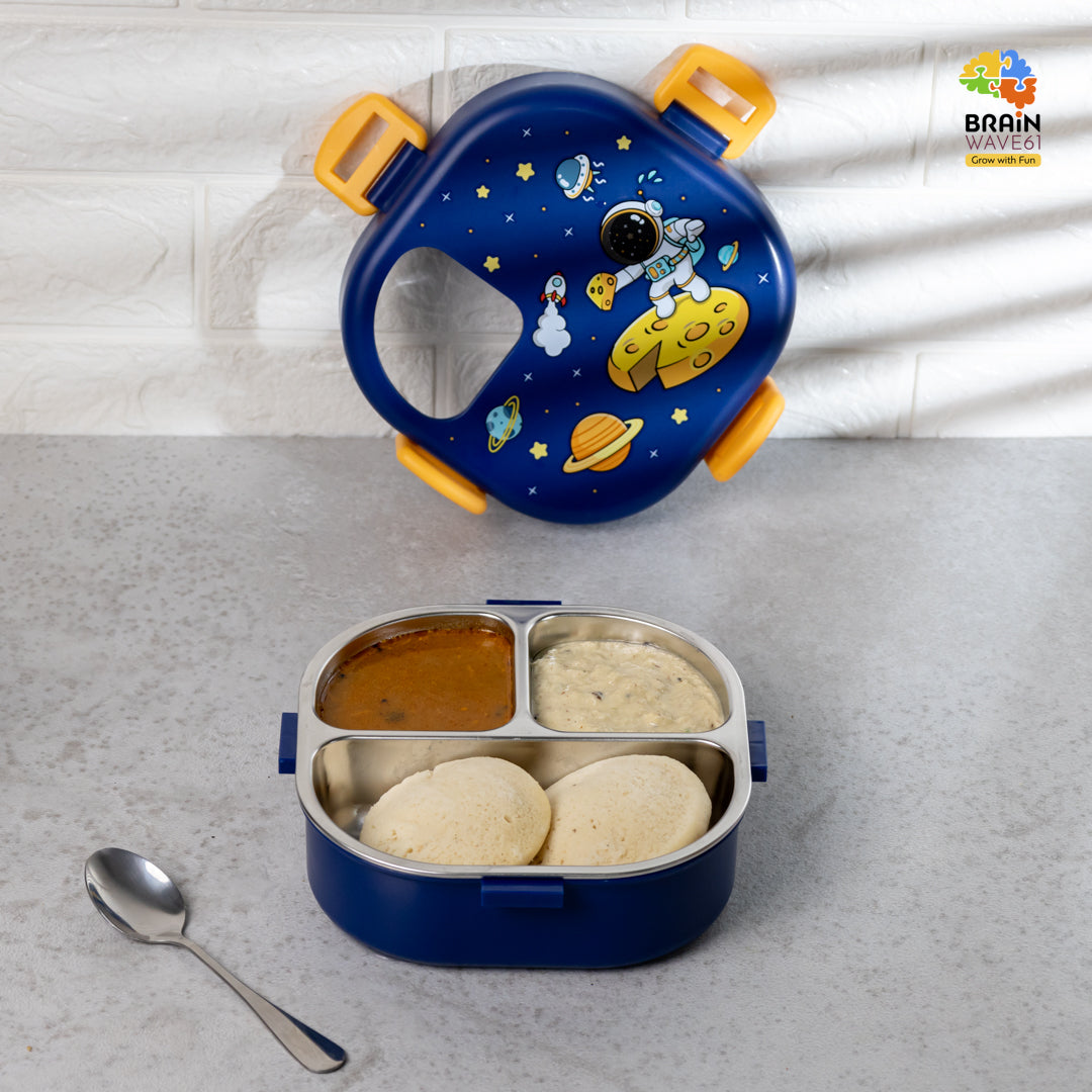 Space 3 grid stainless steel lunch box