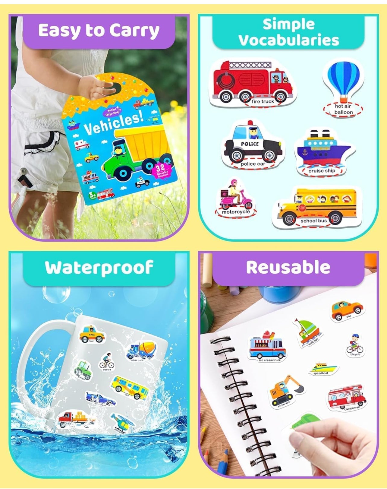 Jelly Reusable Fun Sticker Books for Kids Toddlers 1-6 Years(6 different themes)