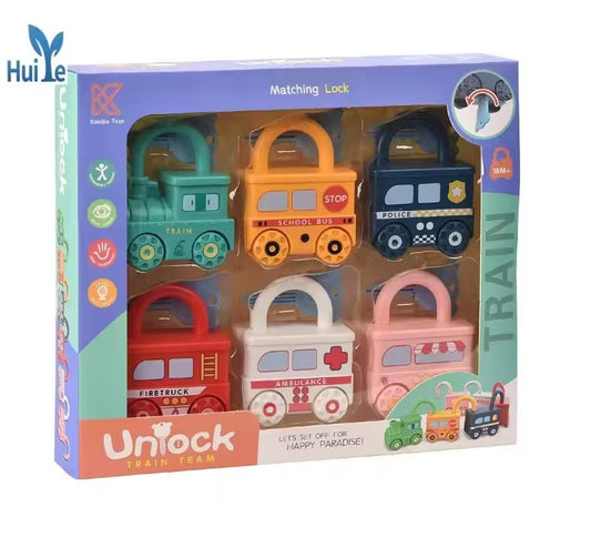 Unlock train team Pack of 6 Lock with Key Children, Montessori Toy,