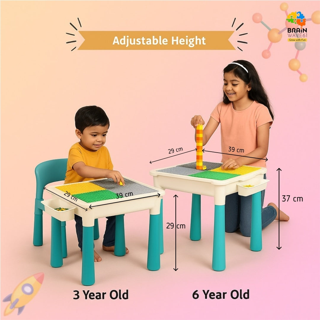 Multi-purpose Adjustable Kids Activity Table – 4-in-1 table with 174 pcs blocks
