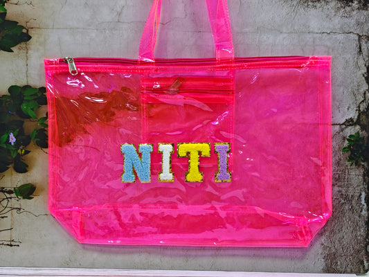 Jelly exam bag with 4 letter initials ( size 16.5*11*4 inches)