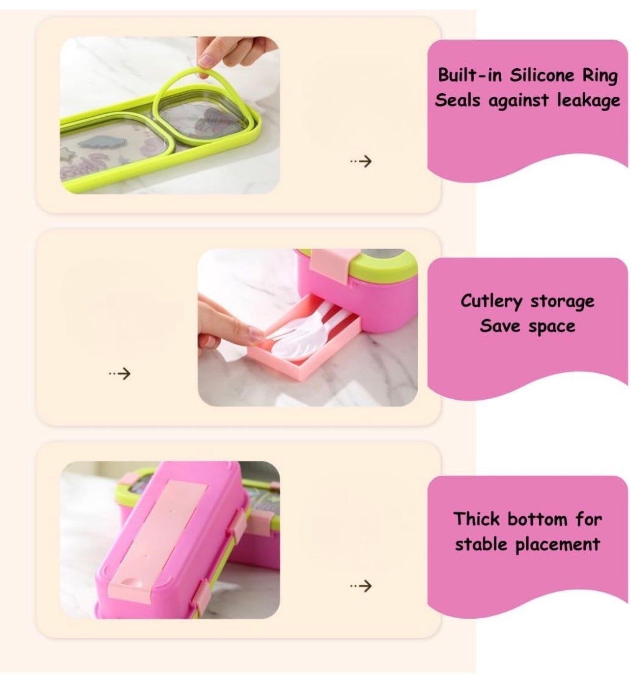 Kids sleek 2 grid stainless steel tiffin Box 600ml with cutlery.