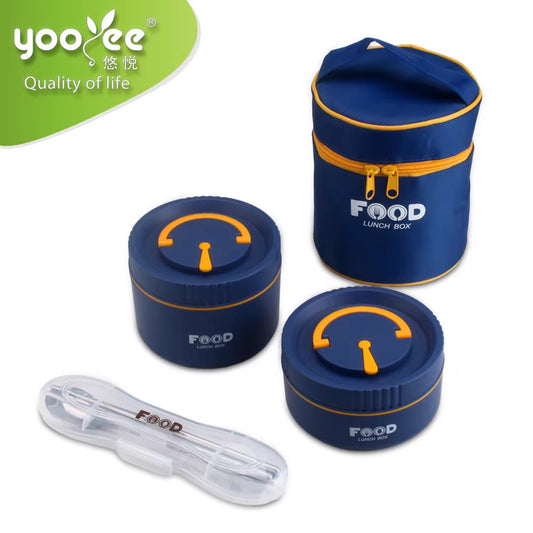 2 layer insulated lunch box with lunch bag & cutlery