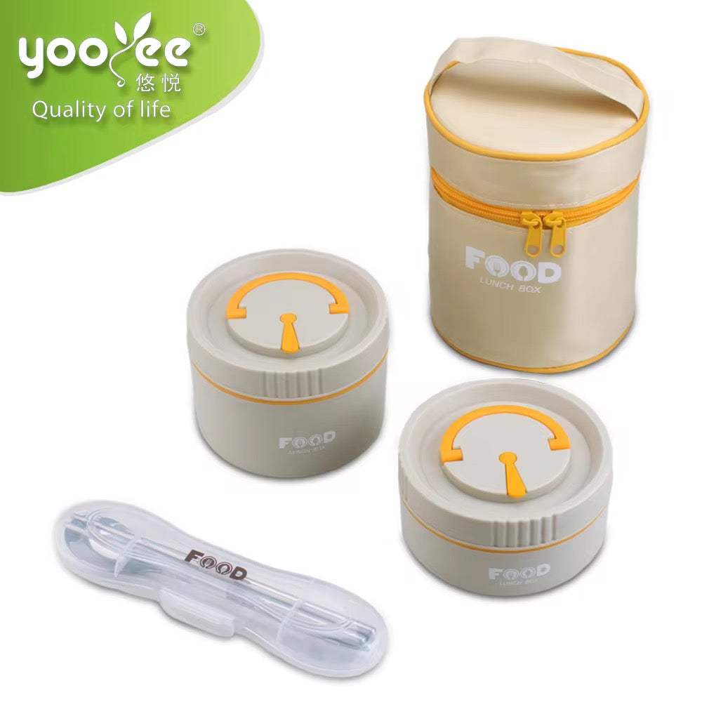 2 layer insulated lunch box with lunch bag & cutlery