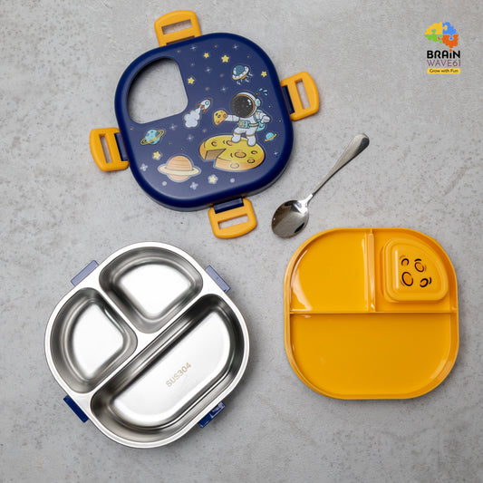 Space 3 grid stainless steel lunch box