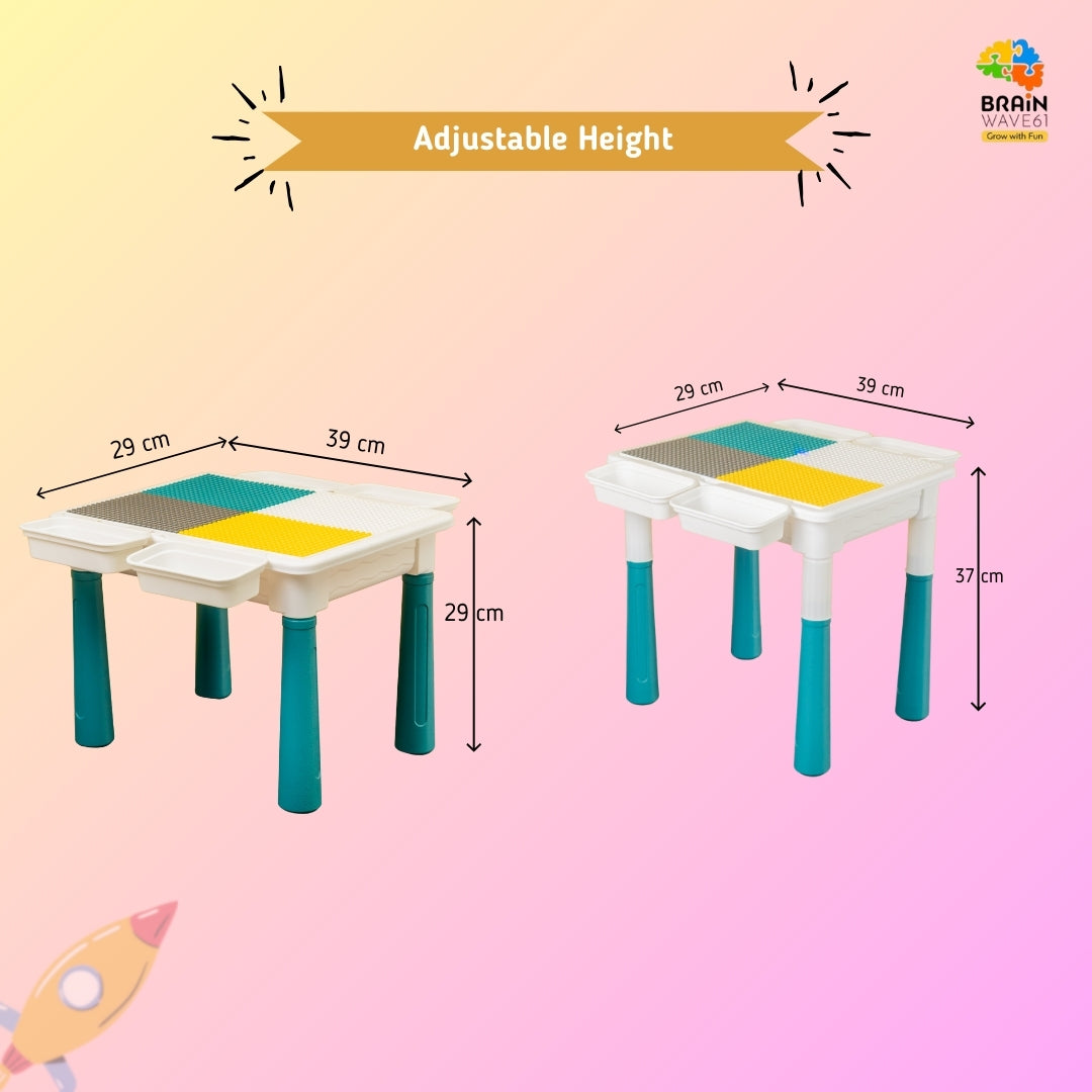 Multi-purpose Adjustable Kids Activity Table – 4-in-1 table with 174 pcs blocks