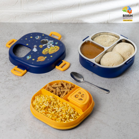 Space 3 grid stainless steel lunch box