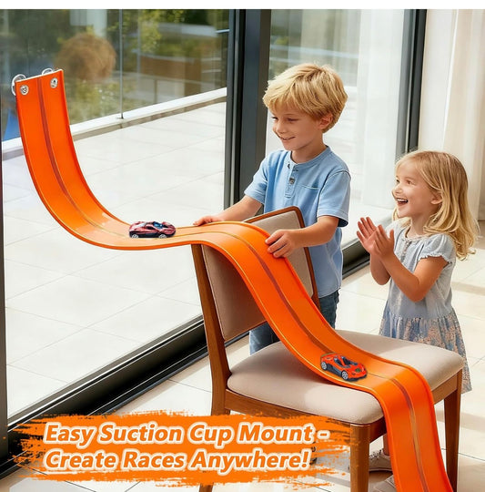 Flexible Race Track for Kids 4.5 meters with 2 Racecars, with 2 Suction Cups, Compatible with Hot Wheels for Ages 3+