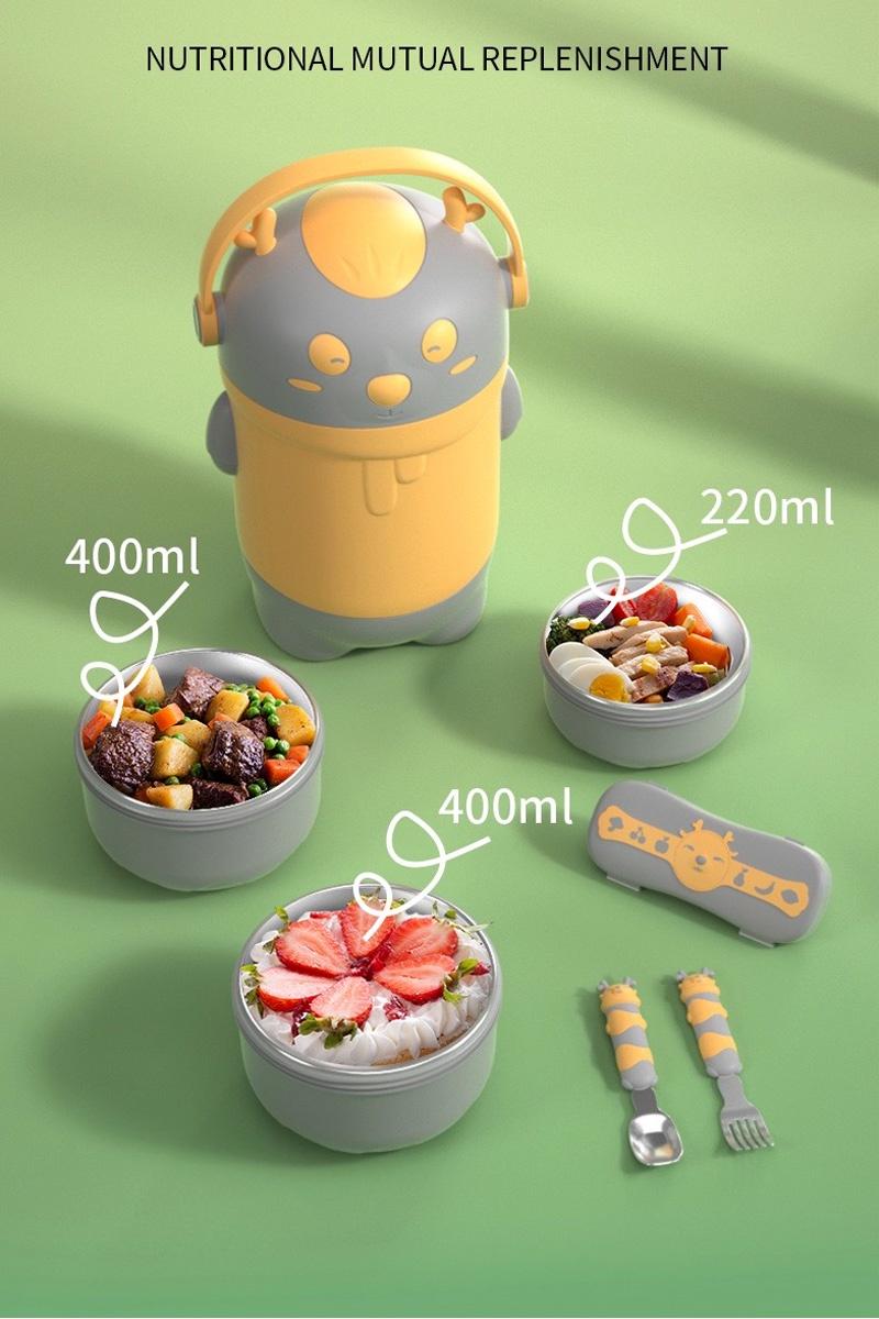Deer three layer insulated bowl with cutlery and lunch bag
