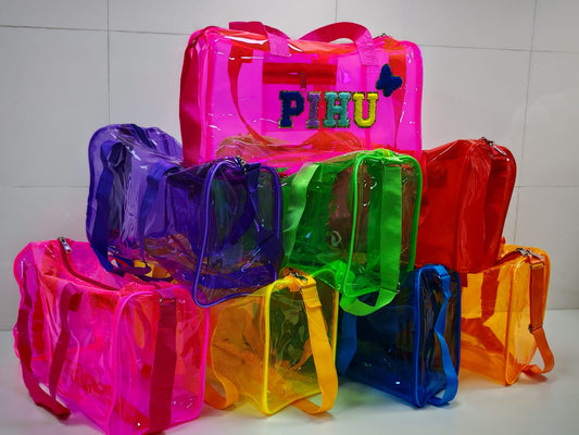 Multipurpose jelly duffel bag with 5 initials( size 15*9*6.5)