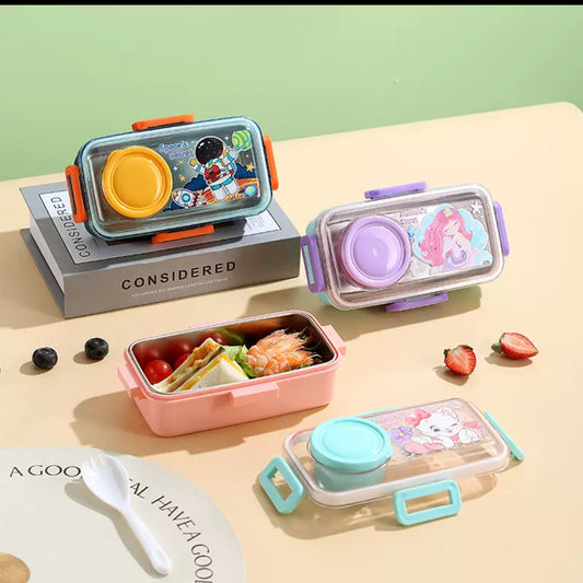 Single grid stainless steel lunch box with bowl ( 500ml+ 80ml)