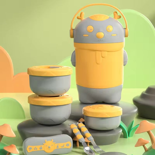 Deer three layer insulated bowl with cutlery and lunch bag