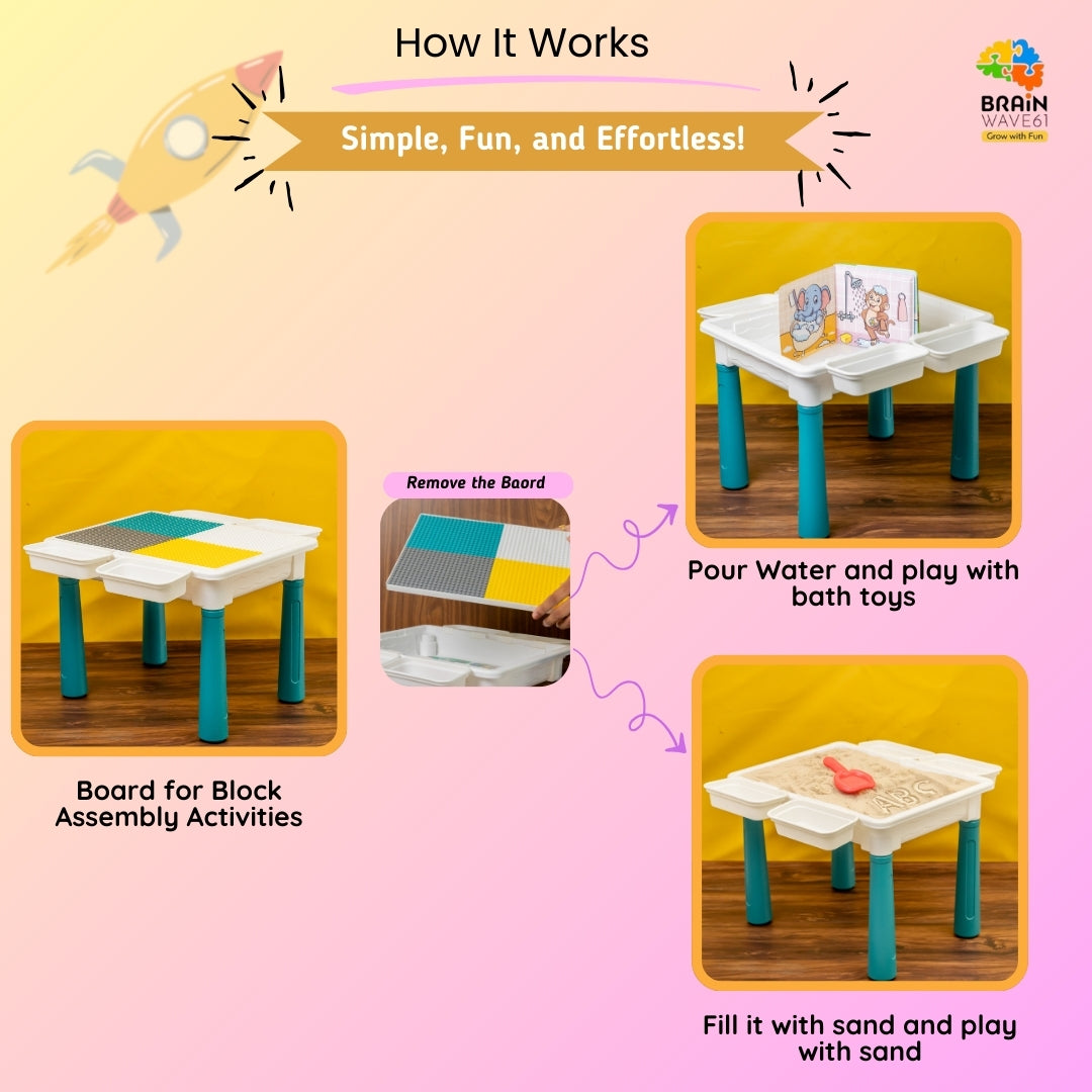 Multi-purpose Adjustable Kids Activity Table – 4-in-1 table with 174 pcs blocks