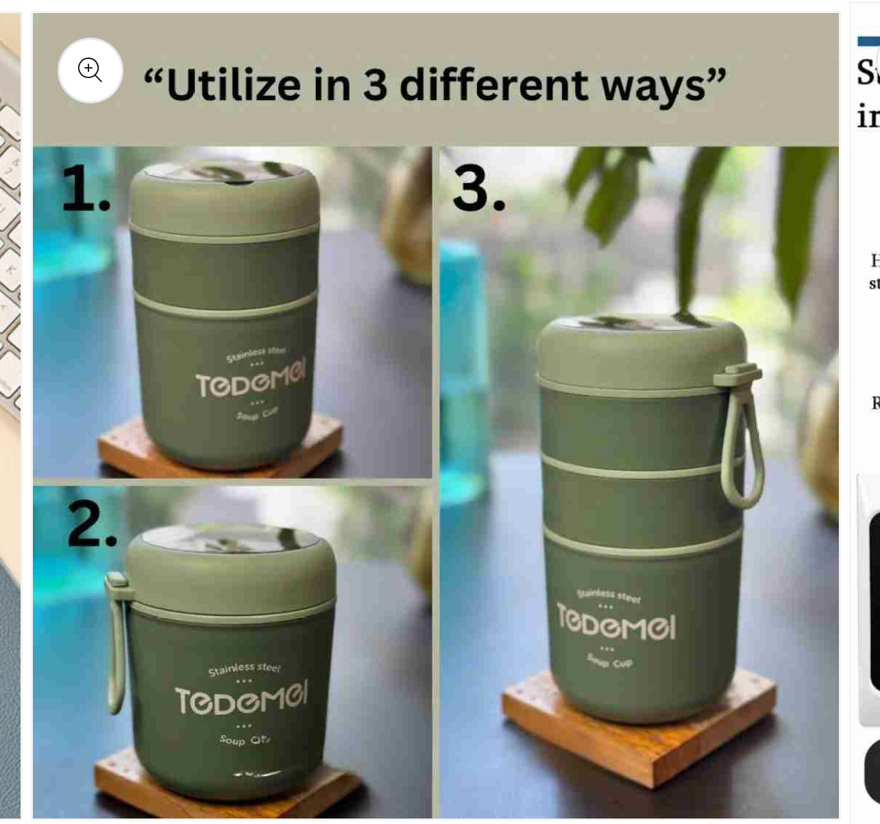 Tedemei insulated 3 layer lunch box 890ml
