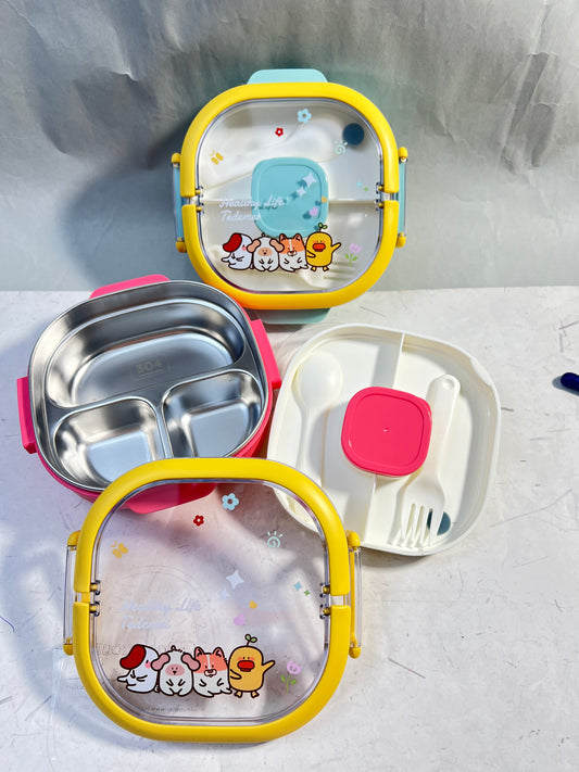 Insulated Lunch Box|Stainless Steel|3 Compartments to Keep Eating Mess Free|Lightweight, Fits in The Bag|Small Container for Pickle/Sauce|Comes with Fork & Spoon|Easy to Carry - 700 ML,