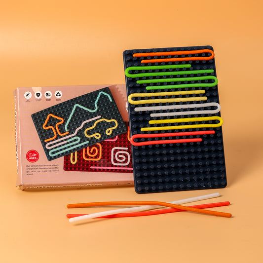 Sensory Silicone Toy with Silicone Strips with Double-Sided Activity Board