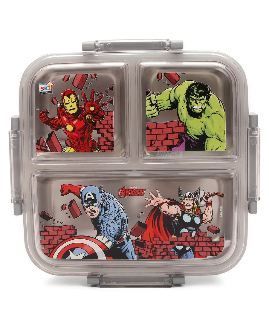 Disney print Insulated Lunch Box with 3 Compartments, Stainless Steel Interior & Embossed Printed Lid | Leak-Proof Design | 600 ML