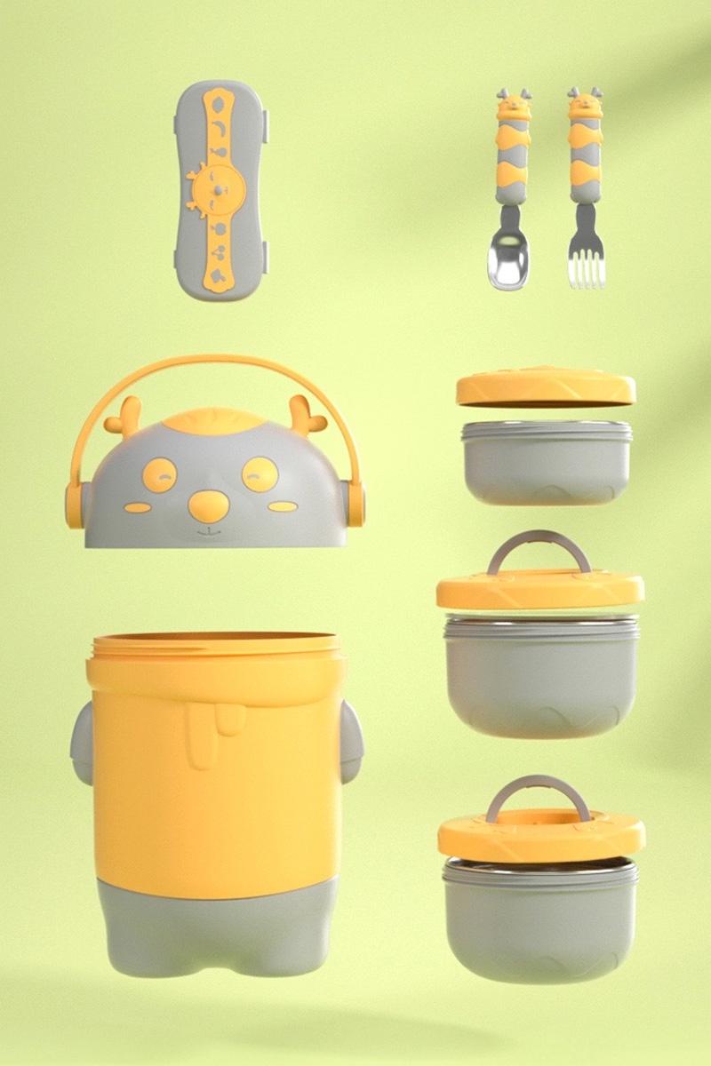 Deer three layer insulated bowl with cutlery and lunch bag
