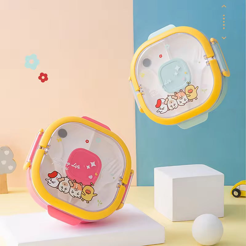 Insulated Lunch Box|Stainless Steel|3 Compartments to Keep Eating Mess Free|Lightweight, Fits in The Bag|Small Container for Pickle/Sauce|Comes with Fork & Spoon|Easy to Carry - 700 ML,