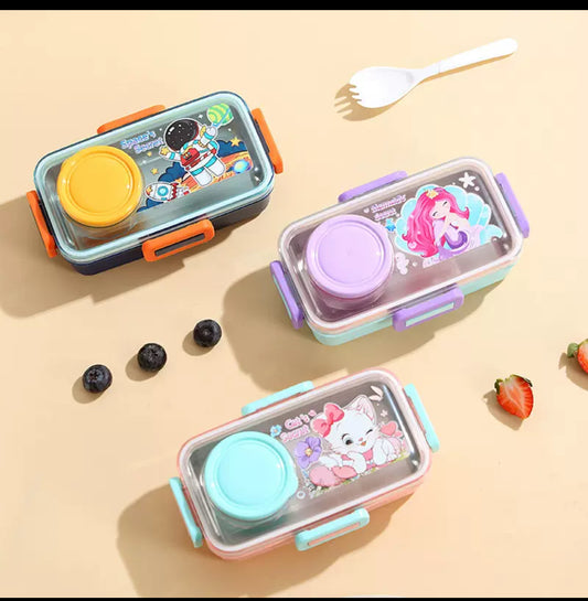 Single grid stainless steel lunch box with bowl ( 500ml+ 80ml)