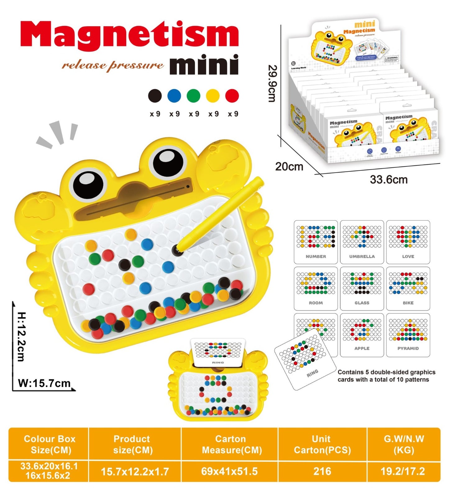 Mini travel friendly Magnetic Dot Board with Beads | Magnetic Pen (5card double sided)