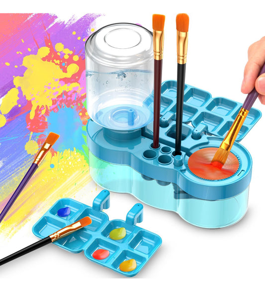 Paint Brush Cleaner with Paint Tray, Upgraded 6-in-1 Painting Supplies with Drain and Brush Holder, Water Circulation Paint Brush Cleaner Tool for Acrylic, Watercolor, Water-Based Paints