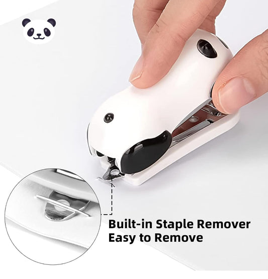 Mini Stapler, 20 Sheet Capacity Built-in Staple Remover Stapler with 1000 Standard Staples Cute Staplers Panda