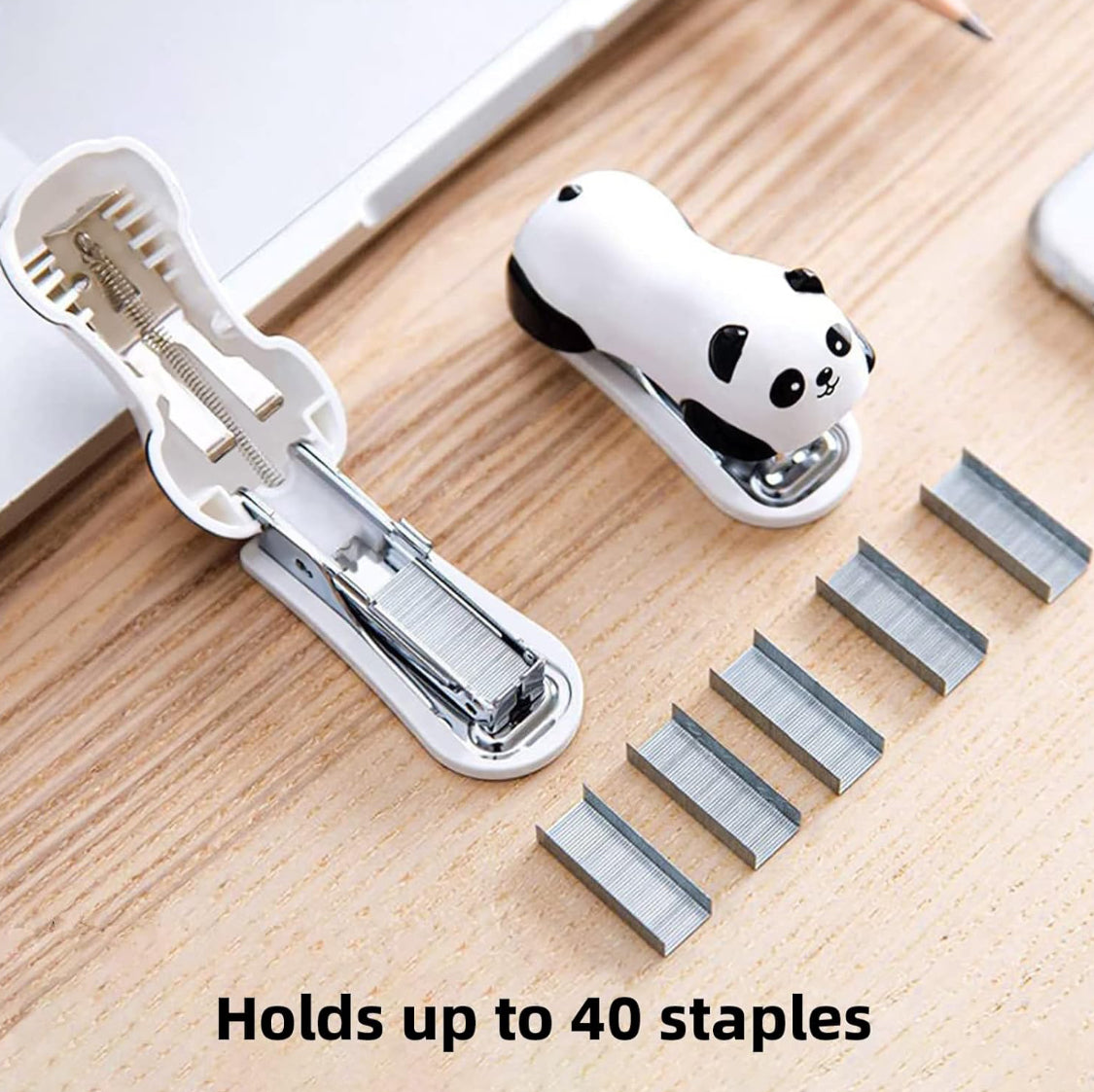 Mini Stapler, 20 Sheet Capacity Built-in Staple Remover Stapler with 1000 Standard Staples Cute Staplers Panda