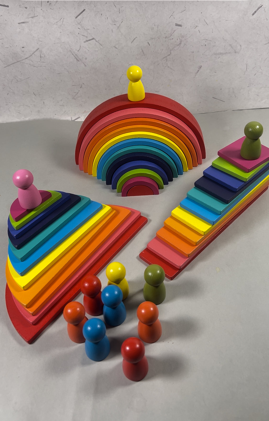 45-Piece Wooden Rainbow Stack Set, 4-in-1 Building Blocks preschoolers Early Development Activity Toys Montessori Toys for Kids 3, 4, 5, Years and