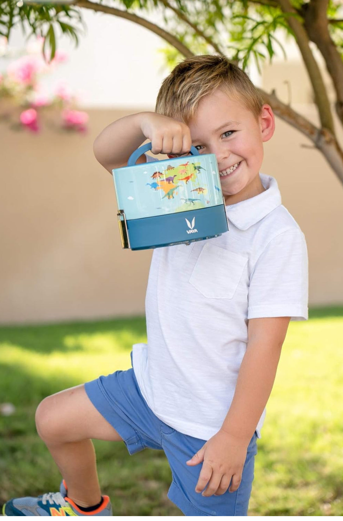 VAYA TYFFYN Multicolor Dino Copper Finished Stainless Steel Lunch Box with 2-Containers Without Bagmat, 600 ml