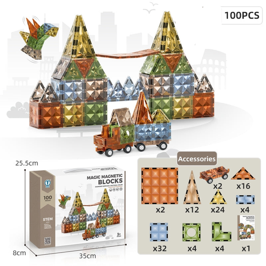 100 Pieces diamond shaped Magnetic tiles for kids