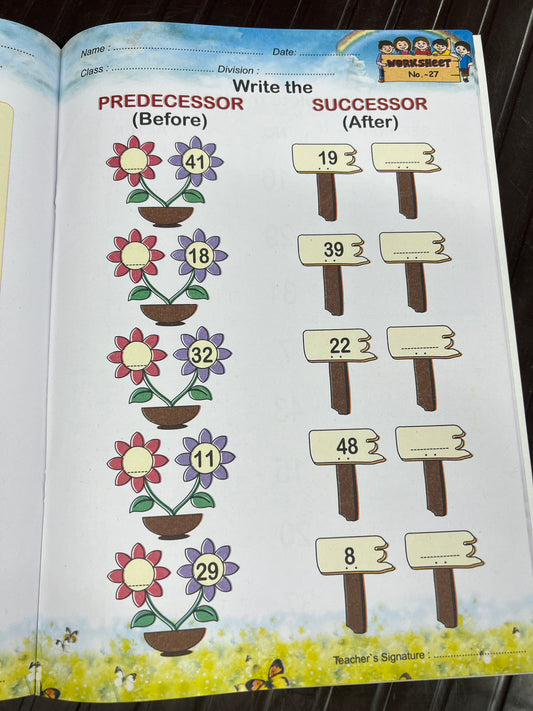 Easy practice everyday ( senior kg ) maths worksheets (56 worksheets)