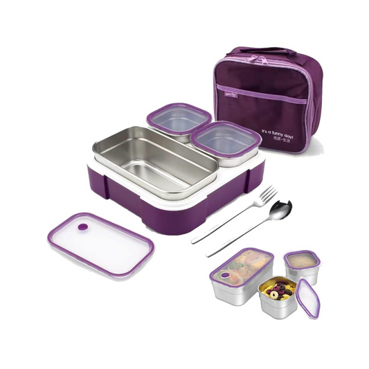 Yoo yee 3 Compartments Stainless Steel bento Lunch Box,with Insulated Lunch Bag,Portion Control Lunch Container, On-the-Go Meal Fruit SnackPacking