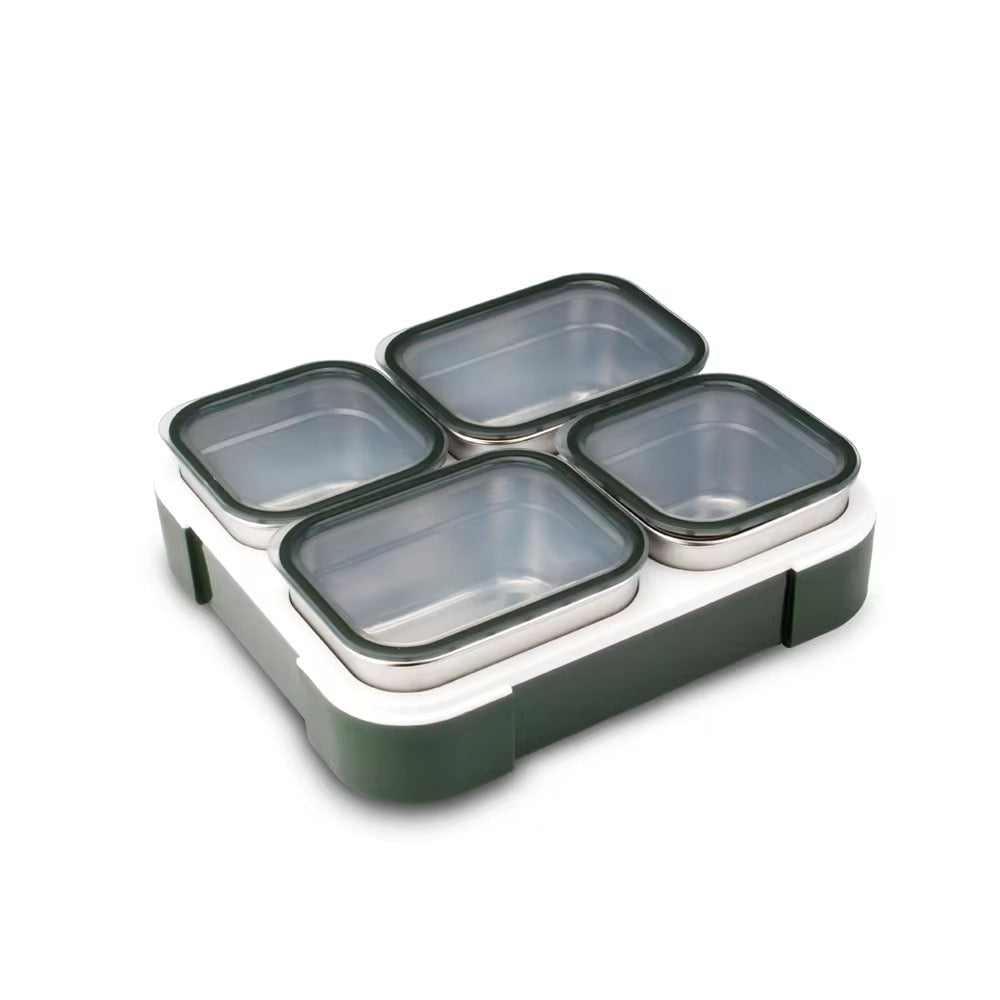 Yoo yee . Bento lunch box with insulated bag 4 compartment stainless steel .